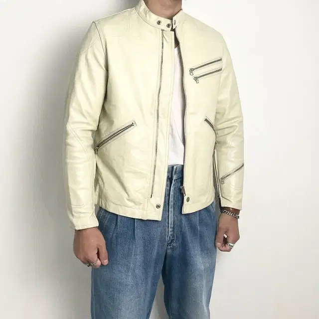 pig skin Chalk Single rider jacket