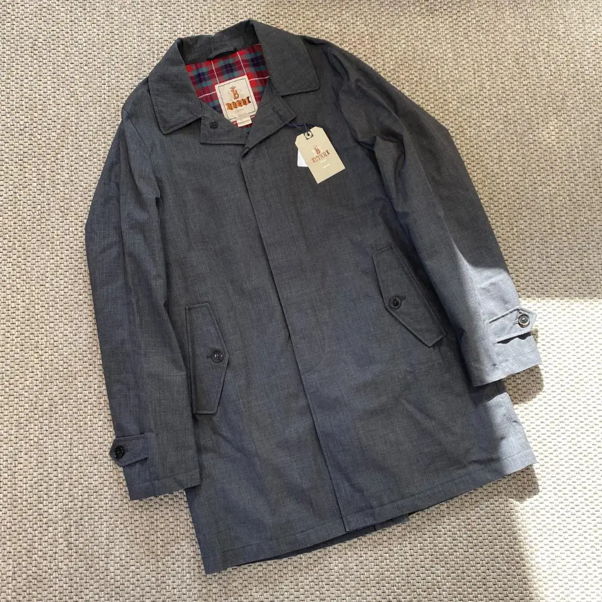 Mid-gray techwool regulation coat for Baracuta UK