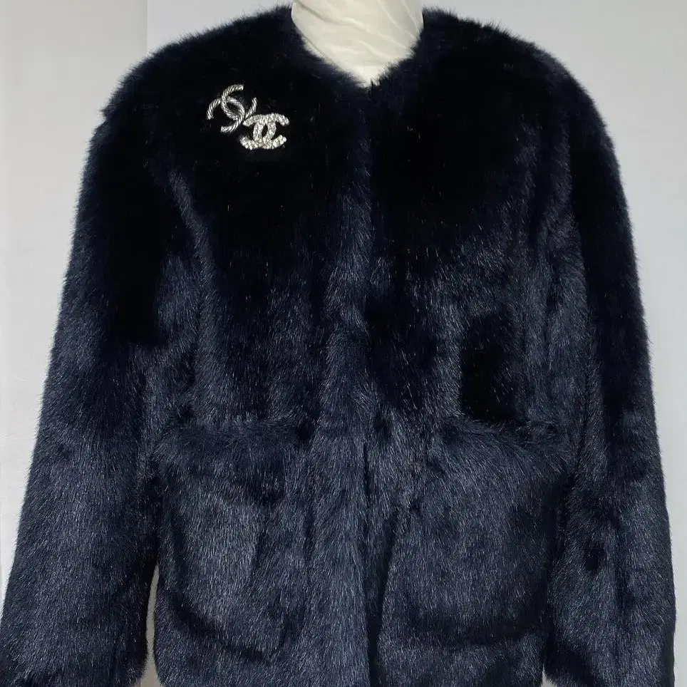 로우클래식 페이크퍼 하프코트 네이비 M 로클 low classic fur