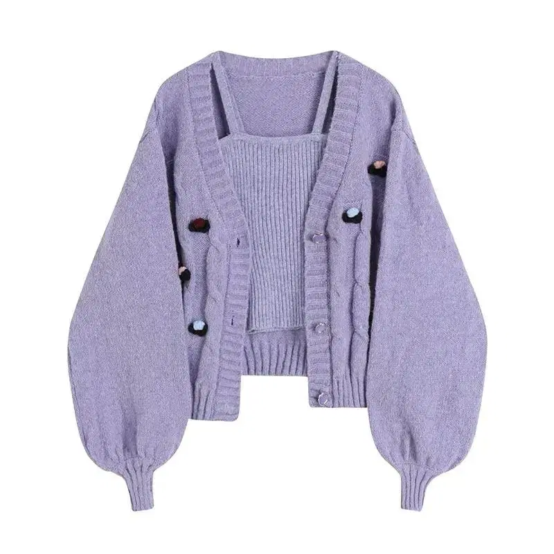 Y2K Purple Knit Cardigan Nasi Sleeveless Tube Top Set M Abley