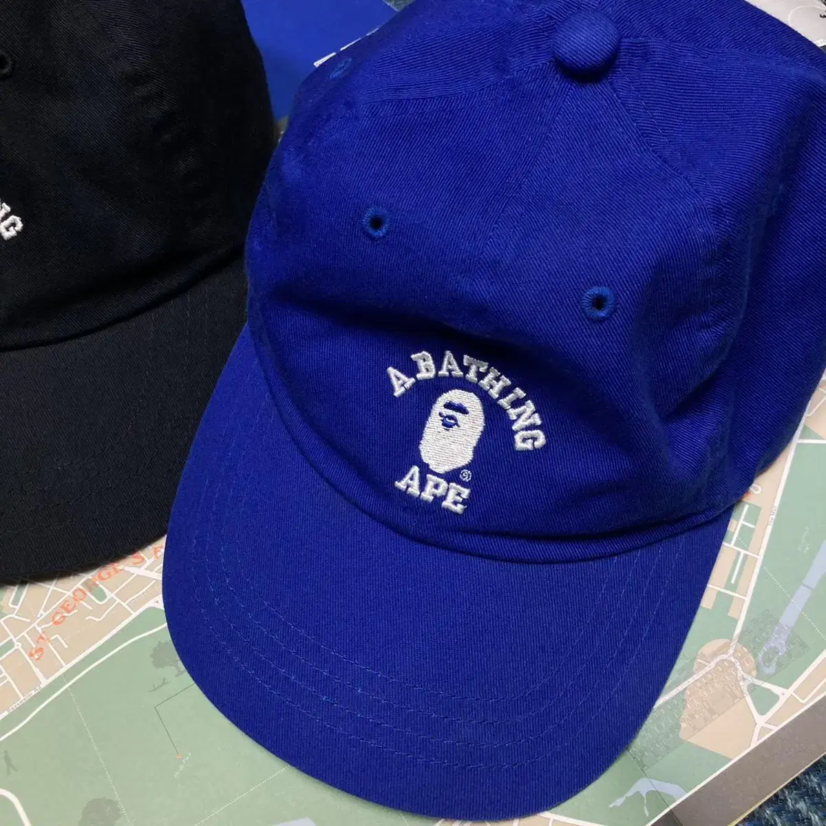 Bape 베이프 정품 자수 로고 볼캡 모자 블루 블랙