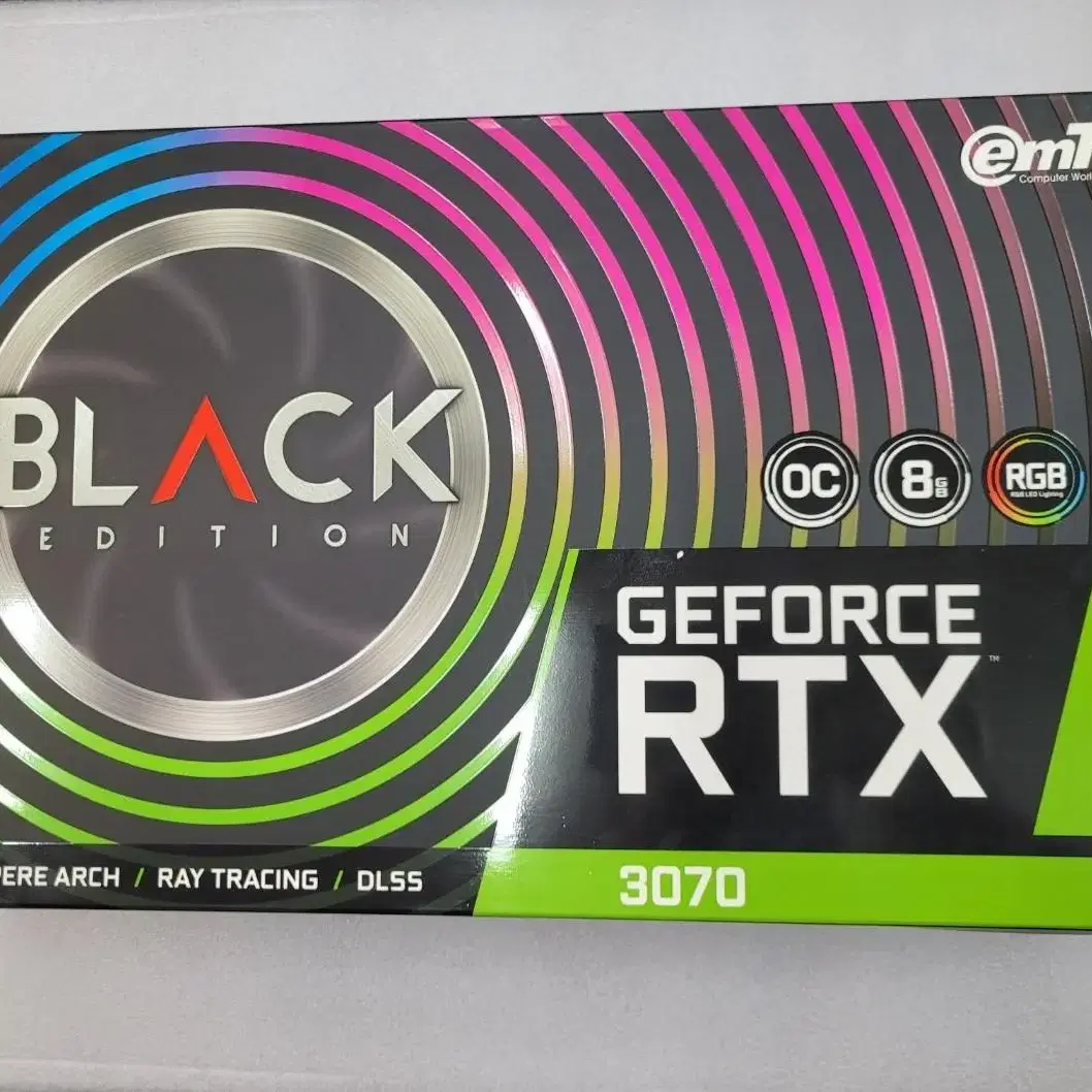 이엠텍 RTX 3070 블랙 에디션 OC D6 8GB 풀박스 판매합니다.