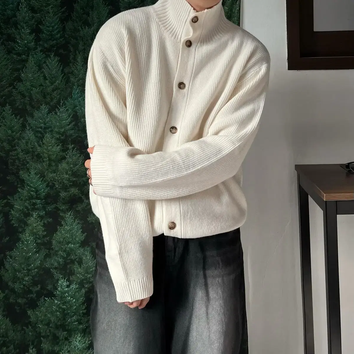 loose highneck cardigan 남자 하이넥 하찌 가디건