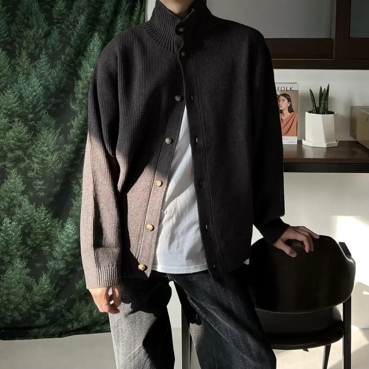 loose highneck cardigan 남자 하이넥 하찌 가디건