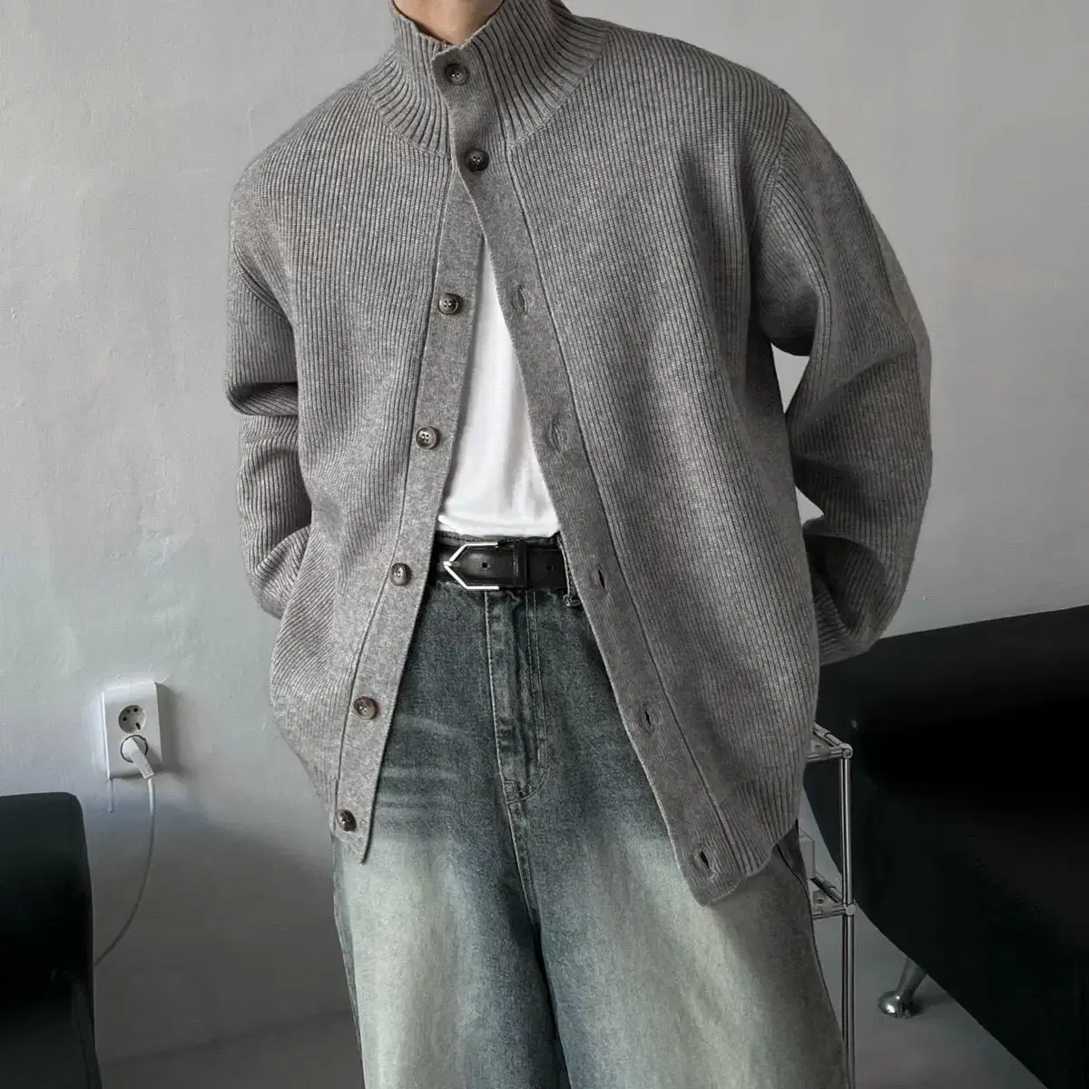 loose highneck cardigan 남자 하이넥 하찌 가디건