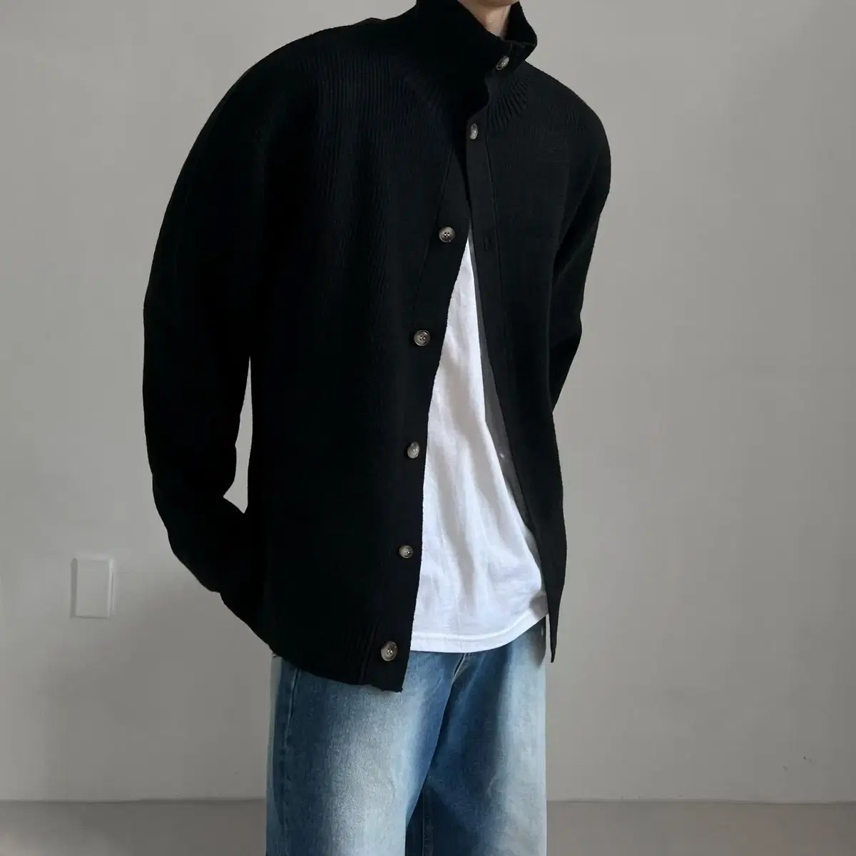 loose highneck cardigan 남자 하이넥 하찌 가디건