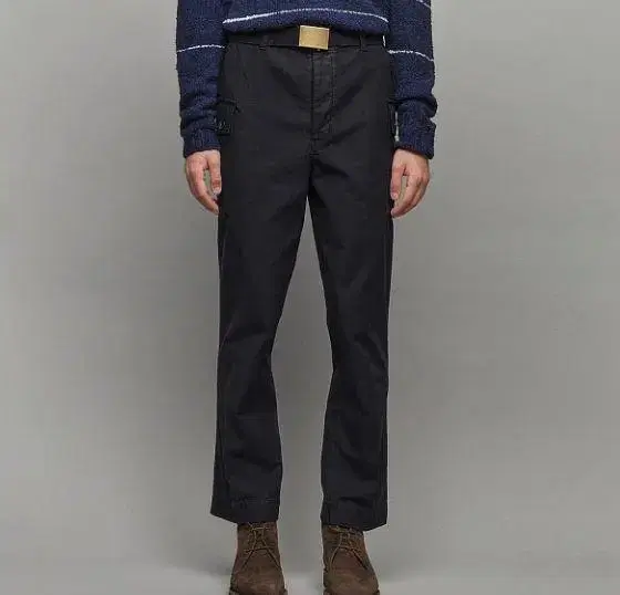 Officine Generale MAXENCE Navy belted Italian cotton cargo chino pants