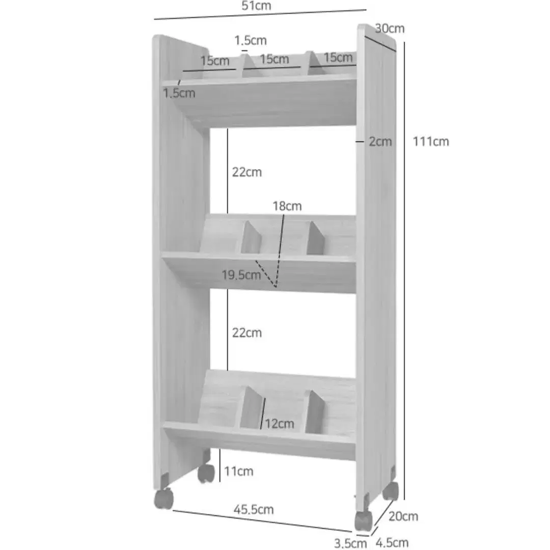 이동식 SHOLID 책꽂이 트롤리 책장 잡지꽂이 바퀴달린