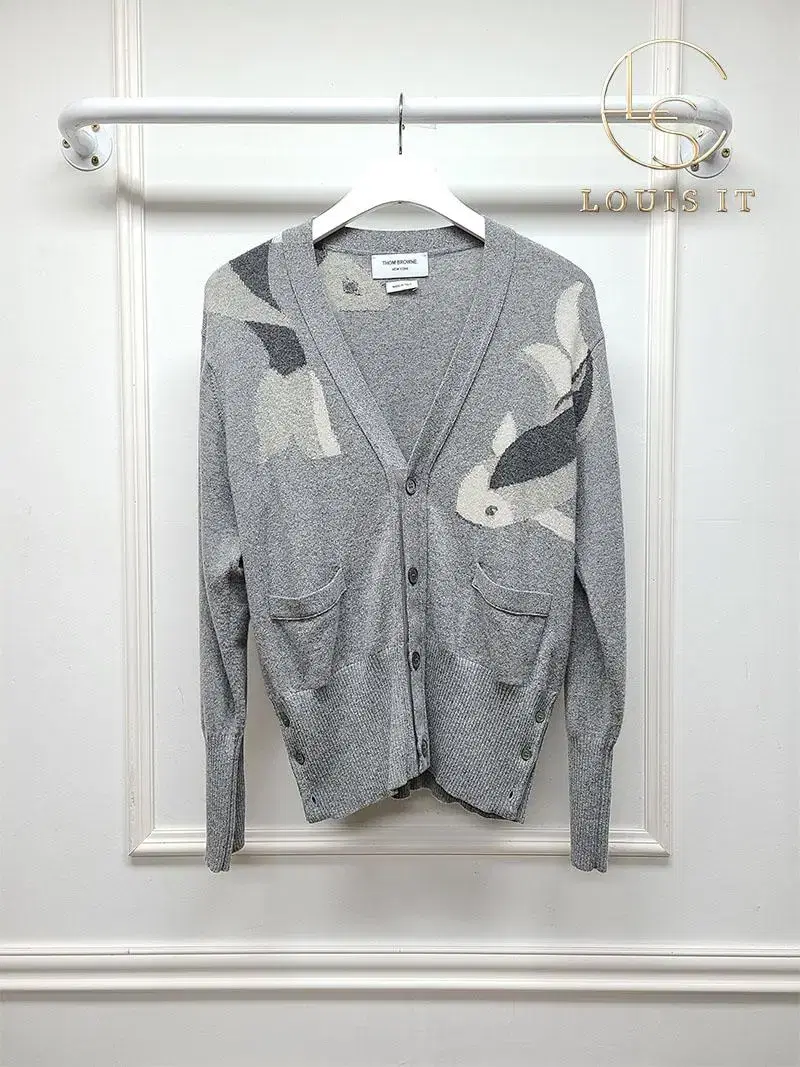 [3] Thom Browne Charcoal Carp Taped Hidden Cashmere Cardigan