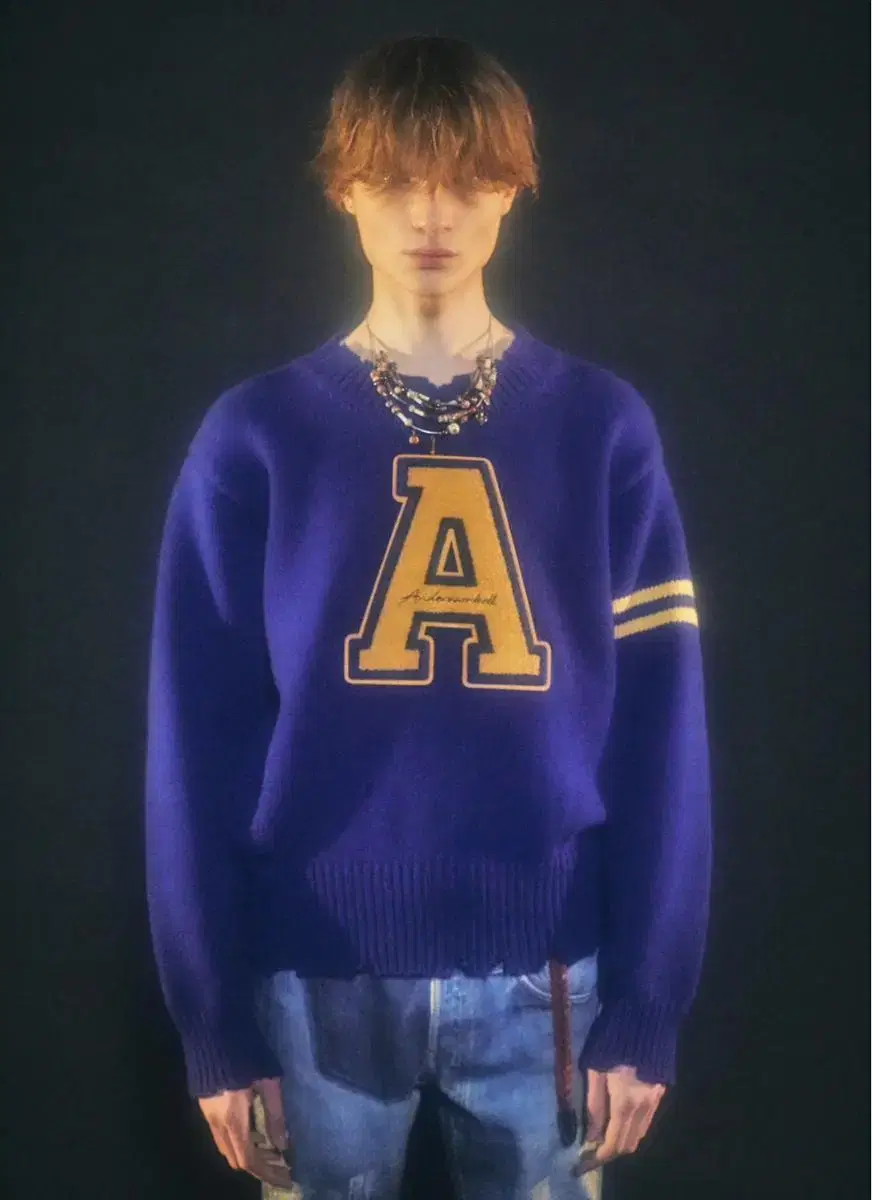 [M] Anderson Belle Varsity logo crew neck knit sweater