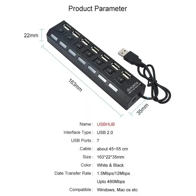 USB 7구 멀티포트 충전기 멀티허브 7구허브 렉