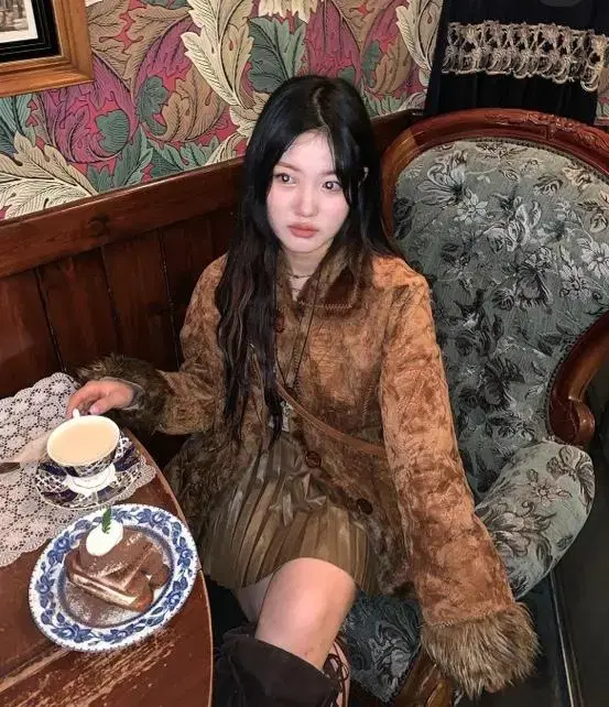 빈티지 웨스턴 스웨이드 퍼 멀로이 그린씨 예잇 팁씨 세이지블루