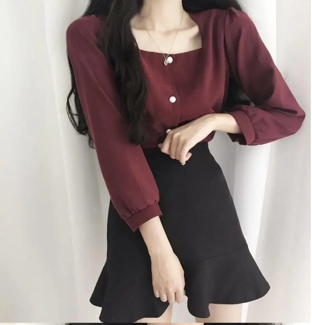 Square-neck suede blouse