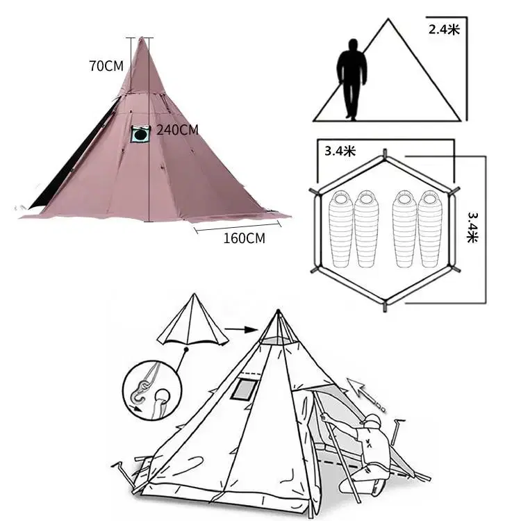 신상:캠핑텐트 피라미드 굴뚝창 인디언 방수 야영 차박 감성