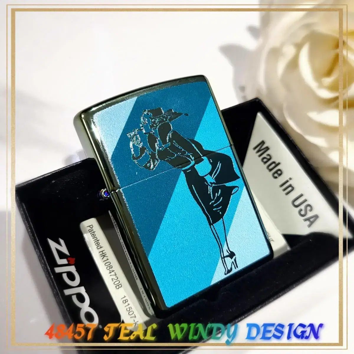 정품 48457 TEAL WINDY DESIGN 미개봉 새 지포라이터