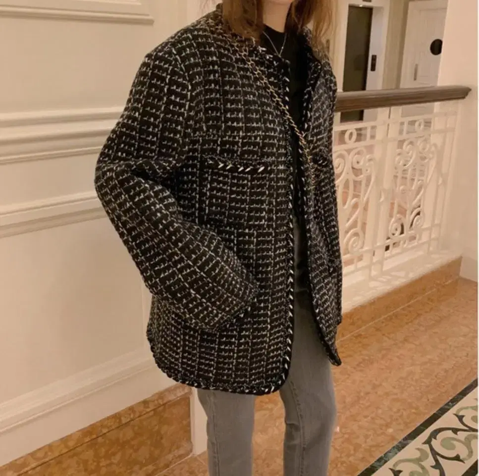 [새상품] 미뉴에트 cio tweed half coat(블랙)