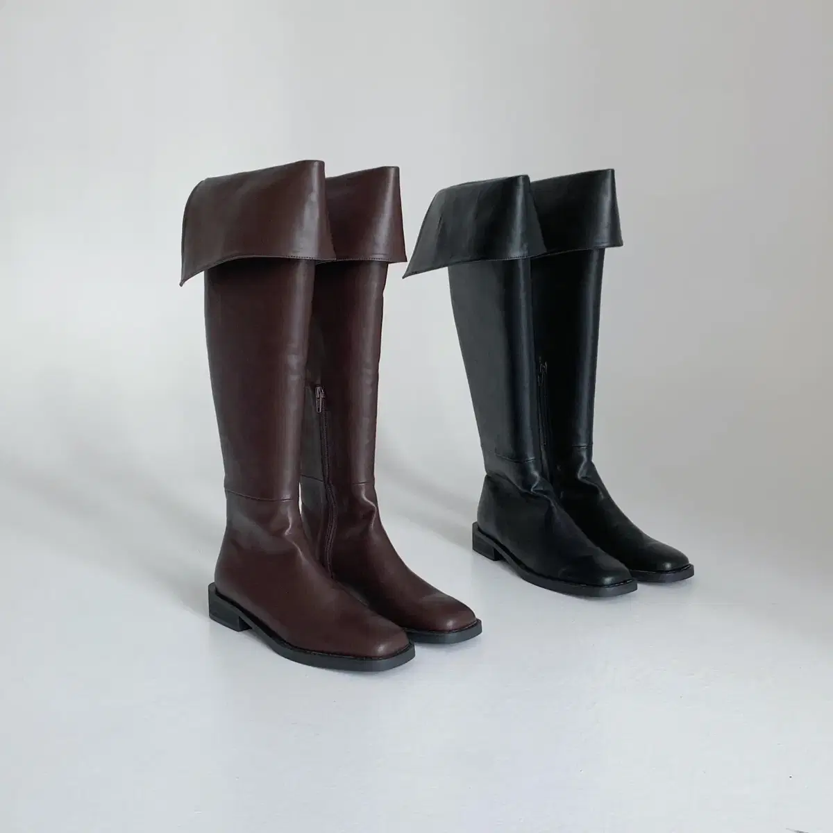 #224 Round Toe 3cm Long Boots-Black 230, Chocolate 225