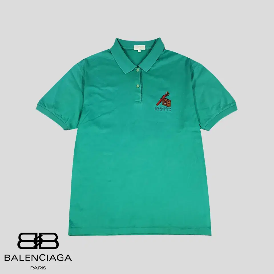 Balenciaga Sport Green Turquoise Golf Club Embroidered Golf Wear Cotton100 Kara Neck Short Sleeve