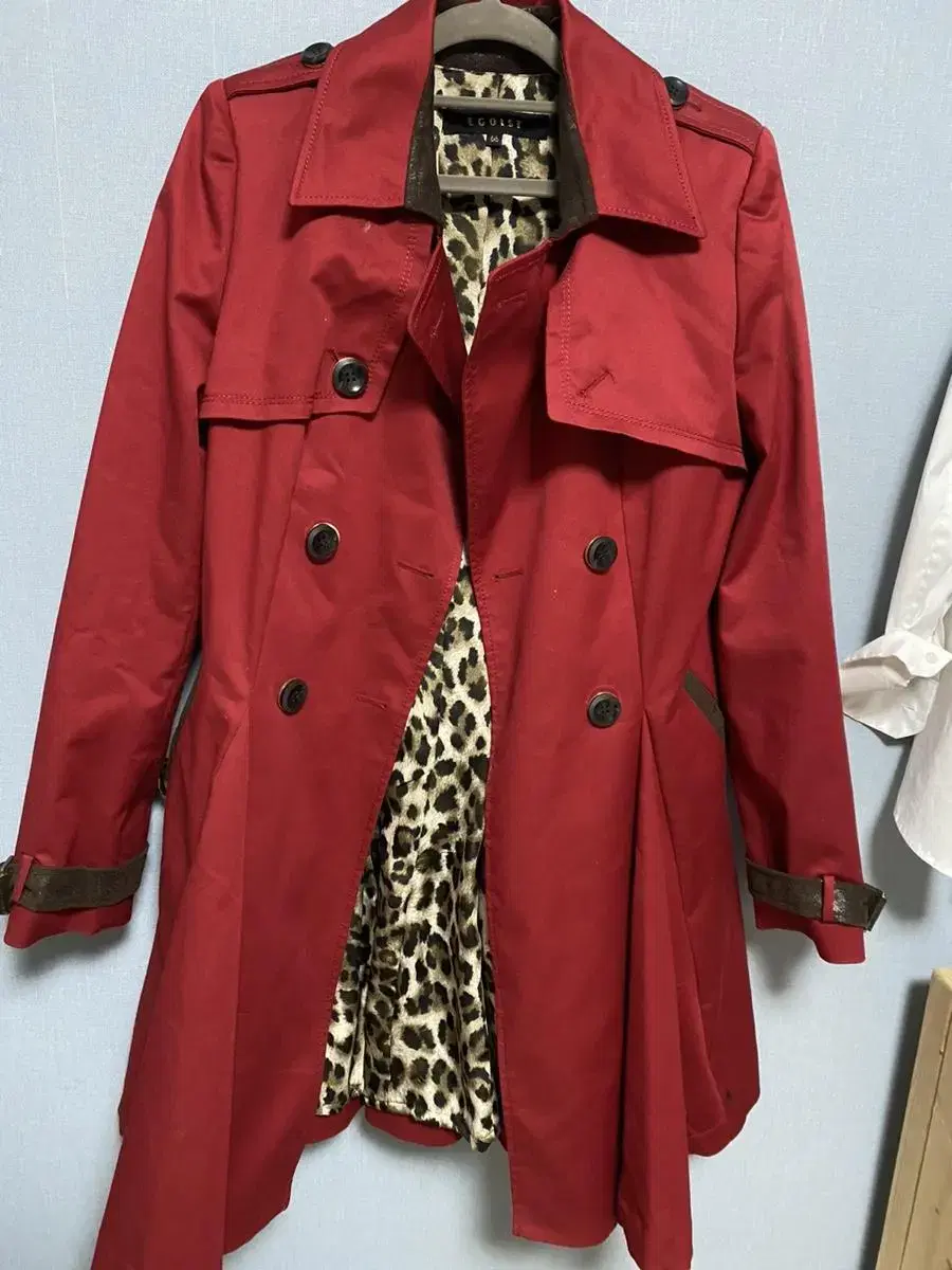 Leopard trench coat in burgundy