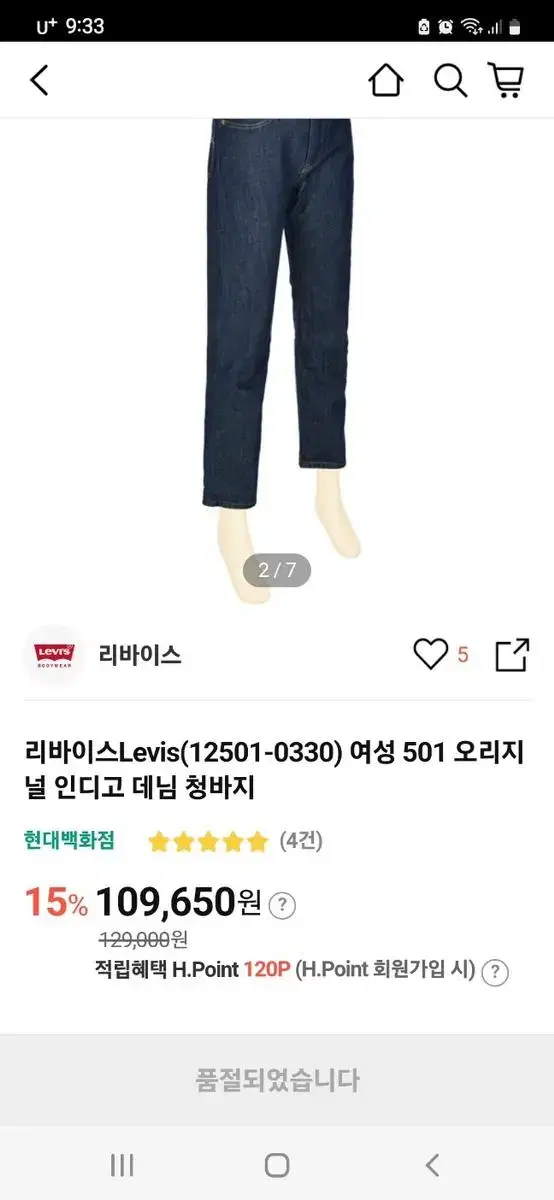 리바이스 501 여성 청바지