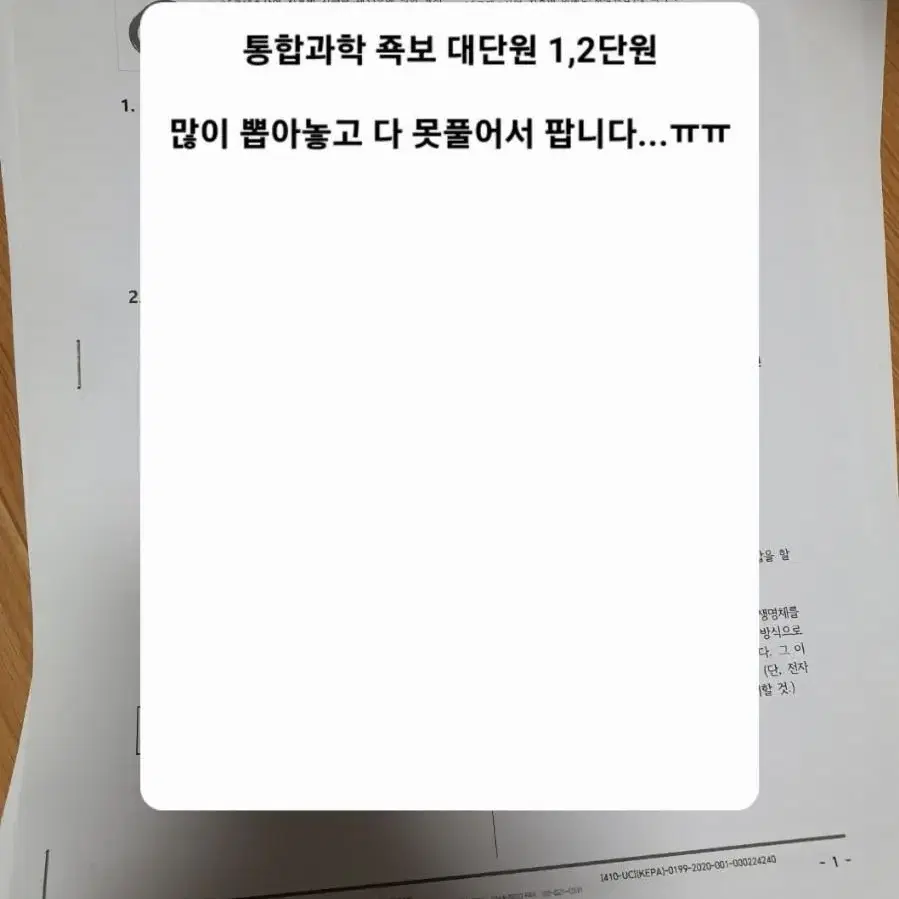 고1 죡보 문제(국어,통합과학,한국사)