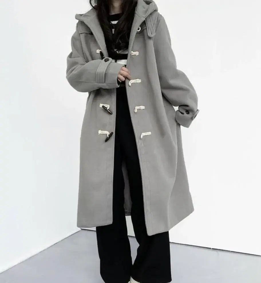 Long Mono Tteokbokki Hooded Coat Gray