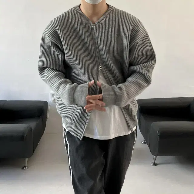 2way Knit zip-up 벌룬핏 하찌 니트 집업 가디건 브이넥