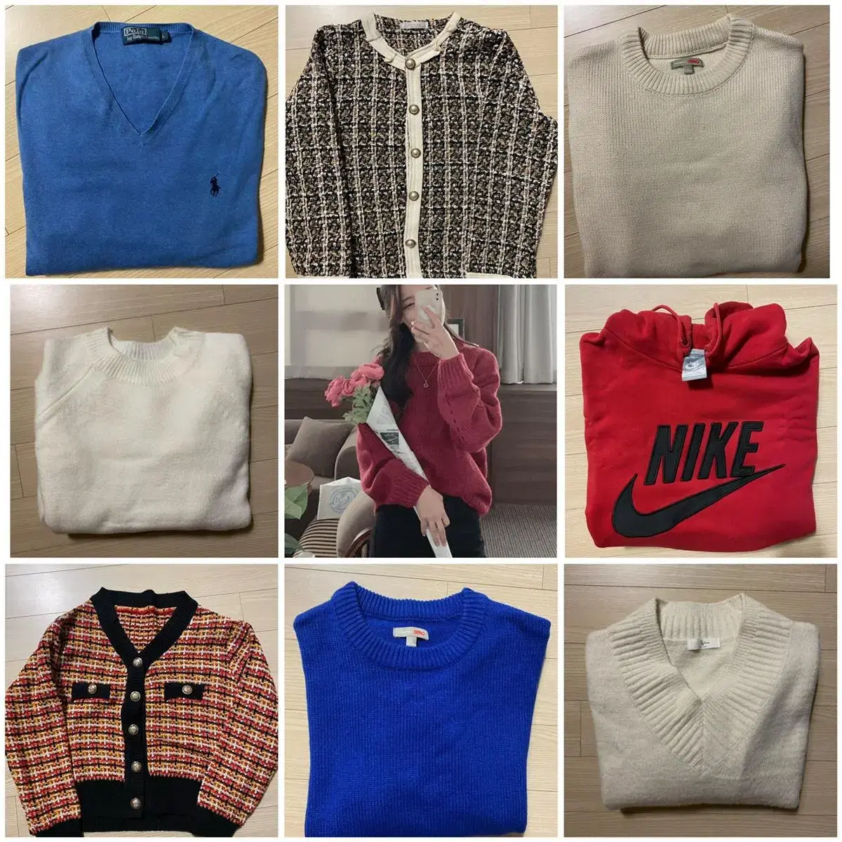 Knit, tweed, hoodies (Polo, Spao, Nike)