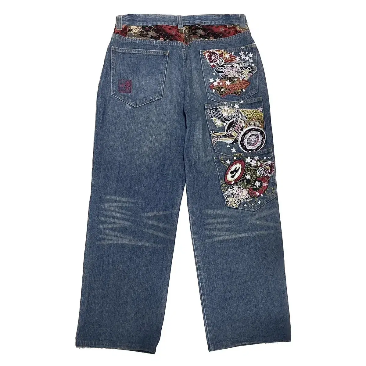 Oriental 3-Pocket Embroidered Denim Pants