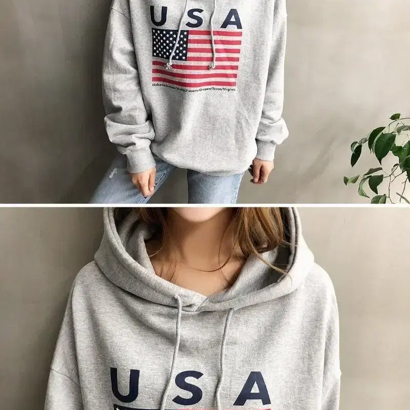 USA 나염 기모후드티