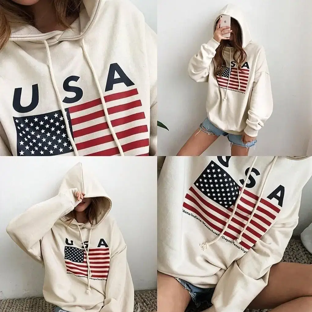 USA 나염 기모후드티