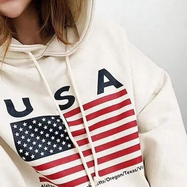 USA 나염 기모후드티