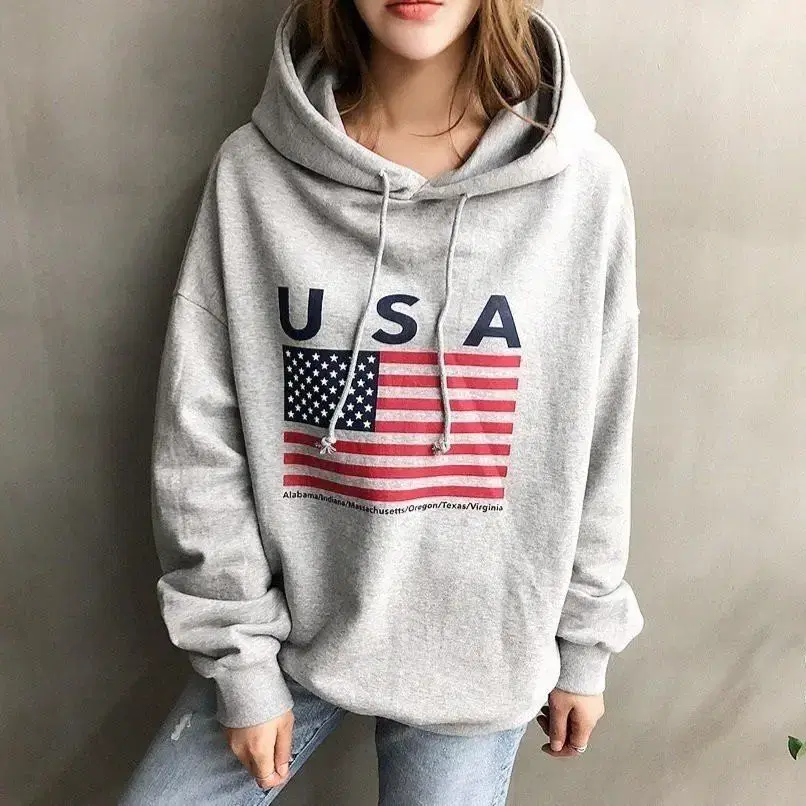 USA 나염 기모후드티