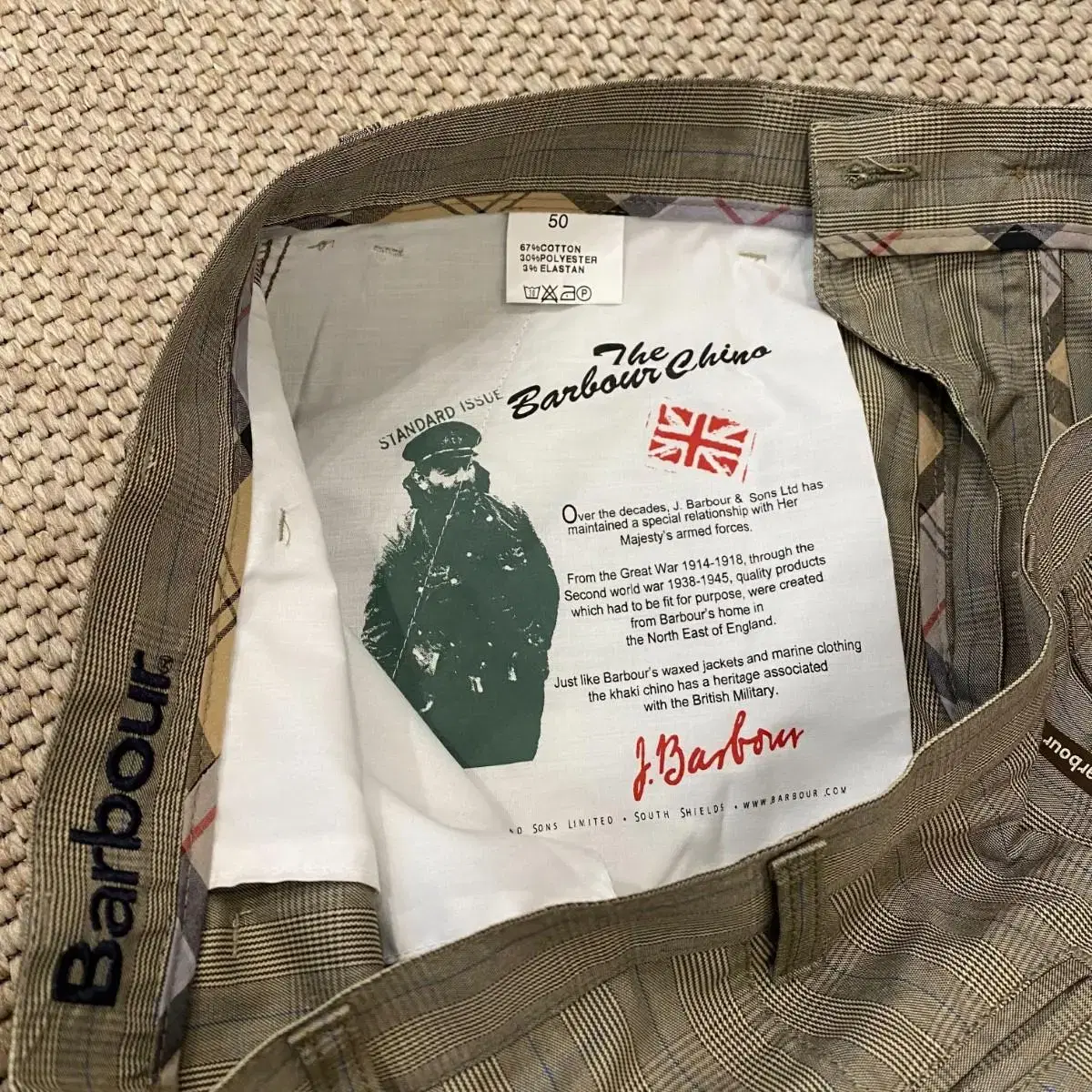 Barbour 바버 초경량 프린스 오브 웨일스 체크 치노 베이지 그레이