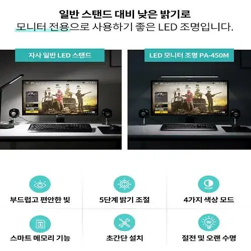 (무료배송) LED 모니터 컴퓨터 조명 스크린바 각도 밝기조절가능