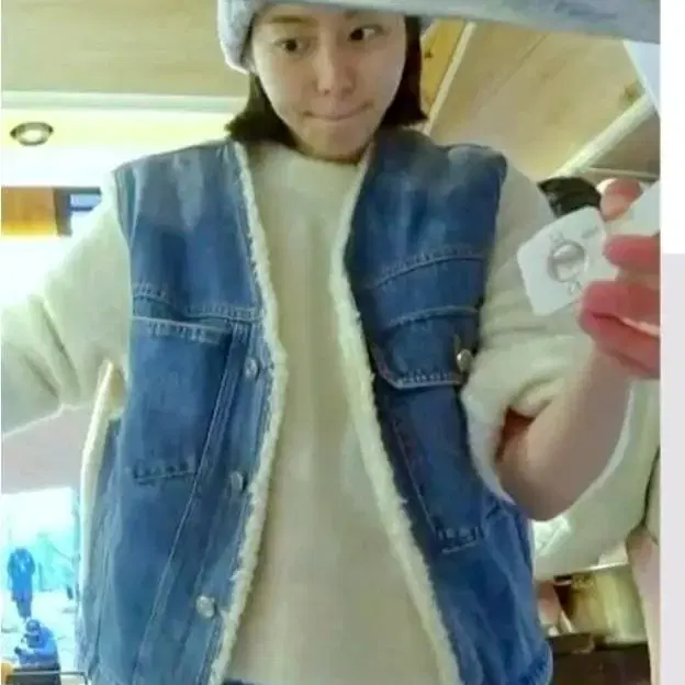 럭키마르쉐( Contrasted Fleece Denim Vest)남녀공용