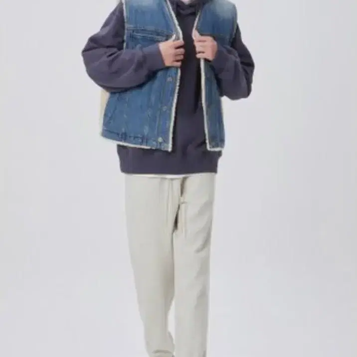 럭키마르쉐( Contrasted Fleece Denim Vest)남녀공용