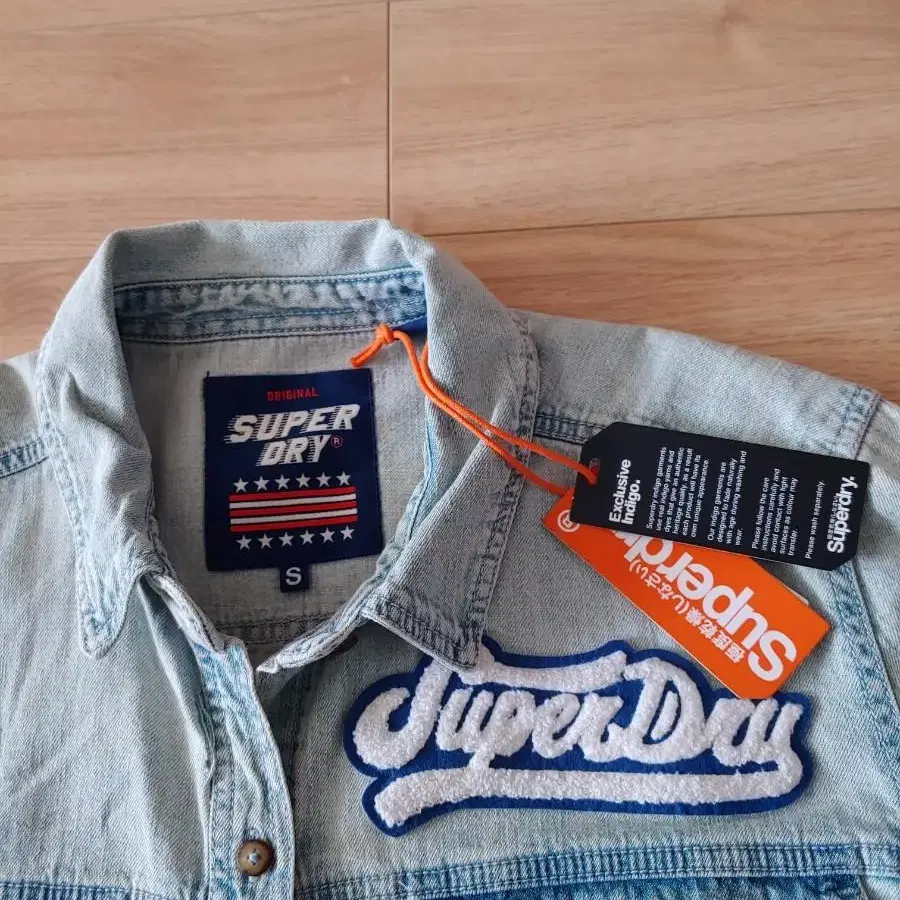 슈퍼드라이 우먼 superdry. 패치 인디고 연청데님셔츠 S