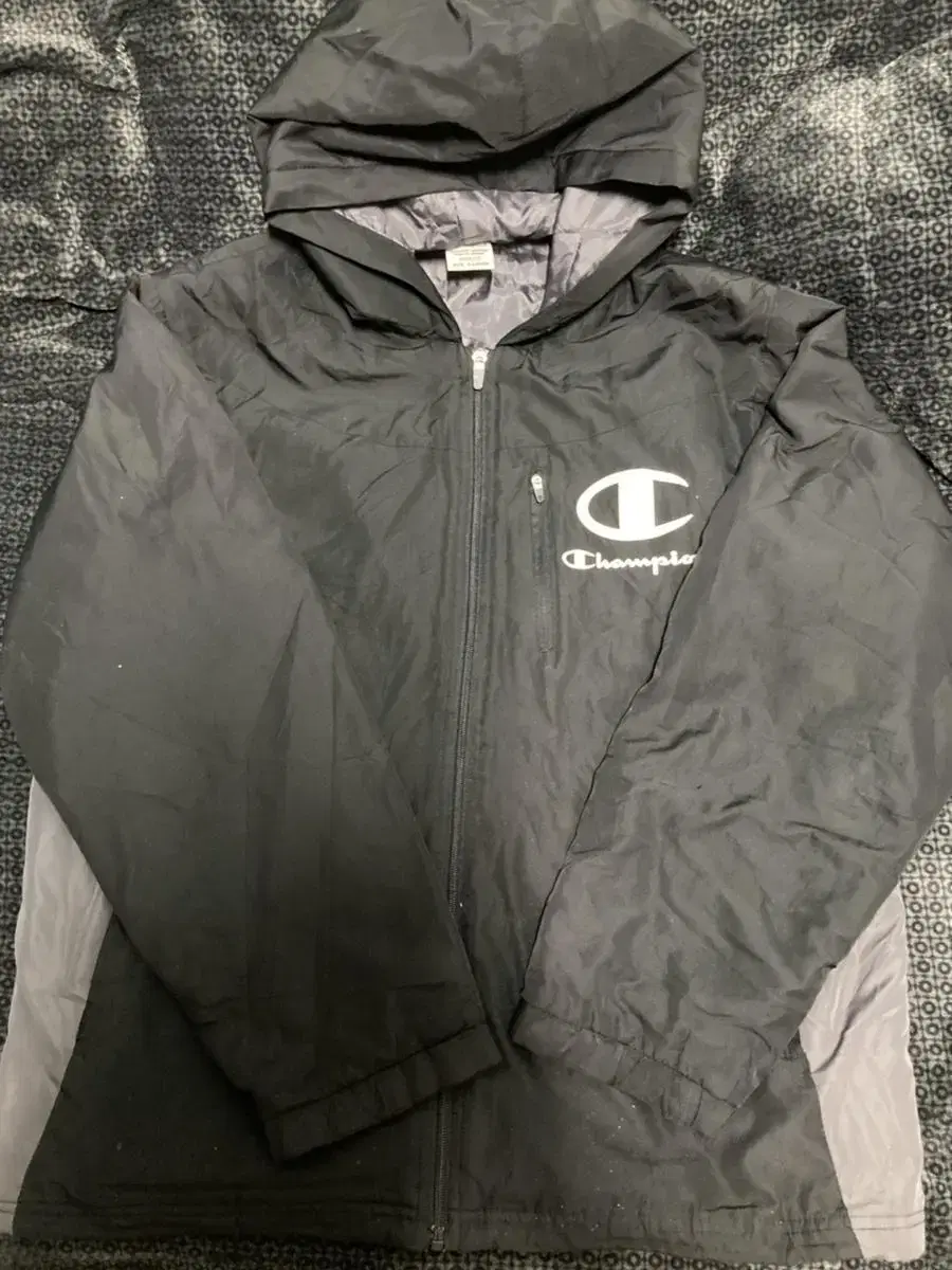 Champion Black Hooded Jumper Vintage