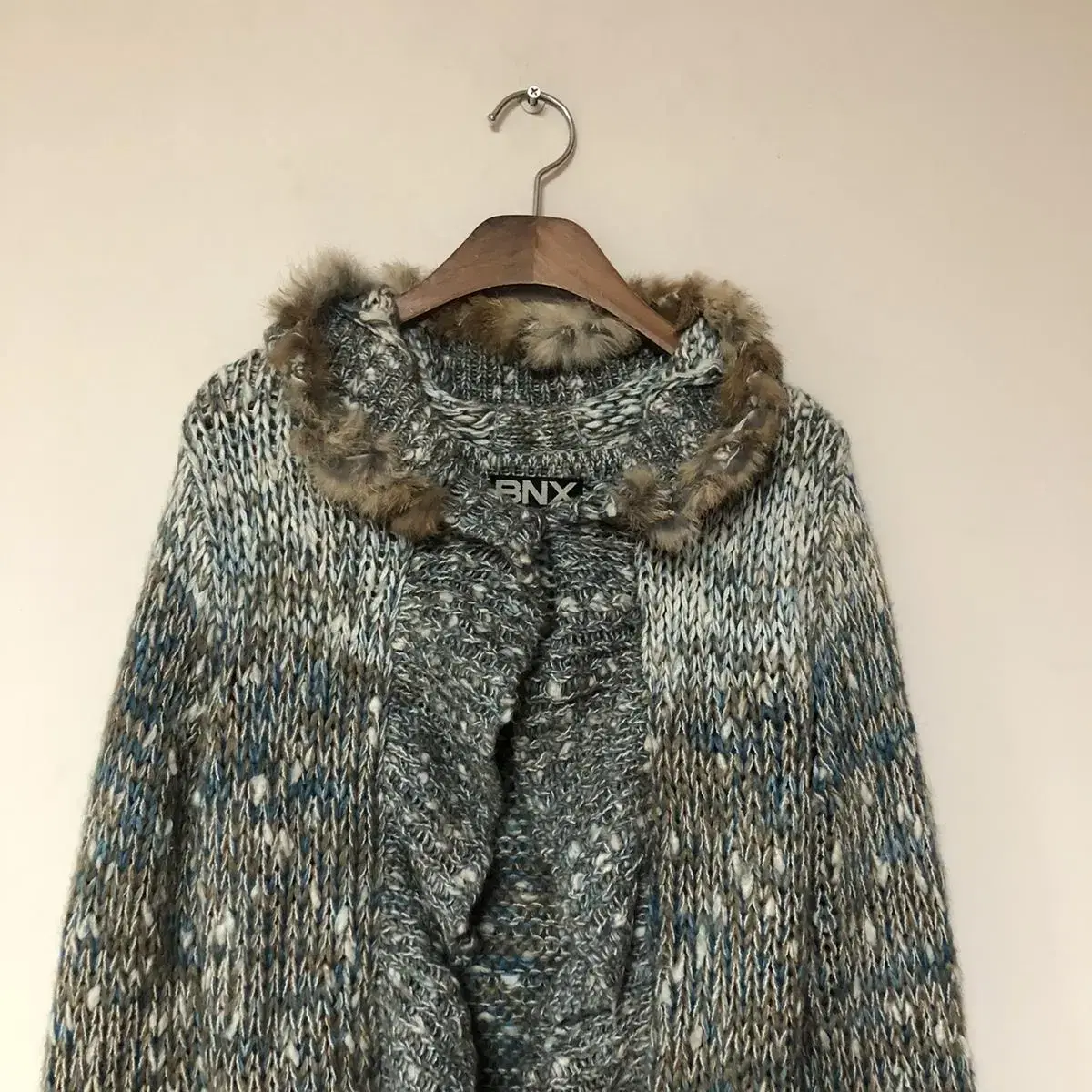 Vintage BNX blue fur hood knit long cd