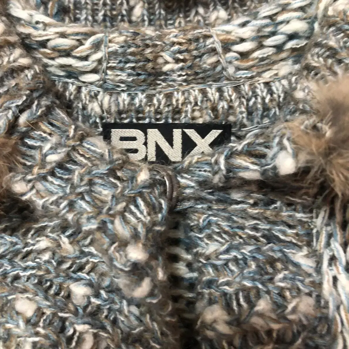 Vintage BNX blue fur hood knit long cd