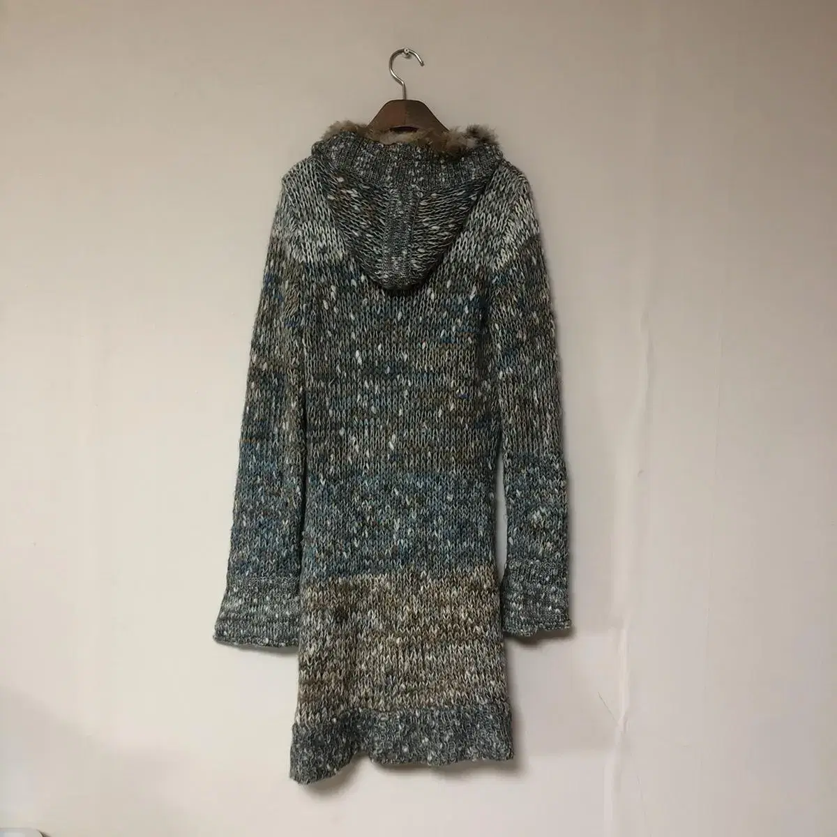 Vintage BNX blue fur hood knit long cd