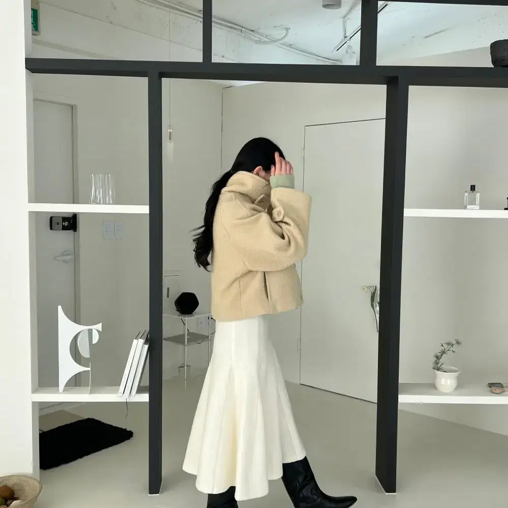 무네무이 울 숏 코트 wool high short coat 옐로베이지