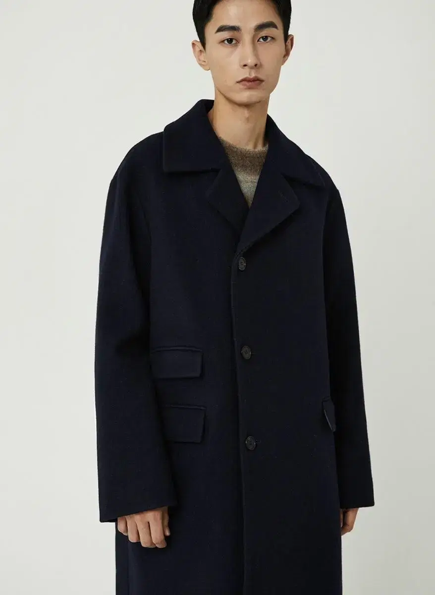 [100-105] Sousine Melton Wool Soutien Coat (M, Navy) J-010