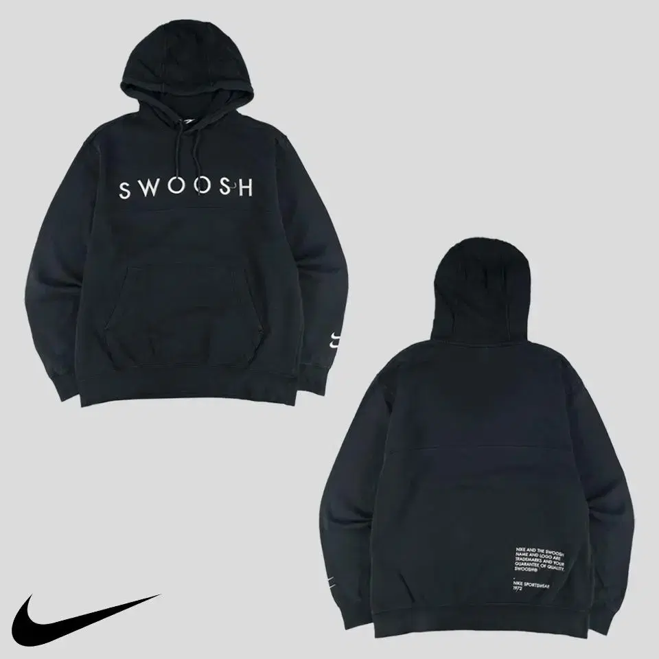 나이키 피그먼트 블랙 SWOOSH 자수 암 더블스우시 캥거루포켓 후드 티