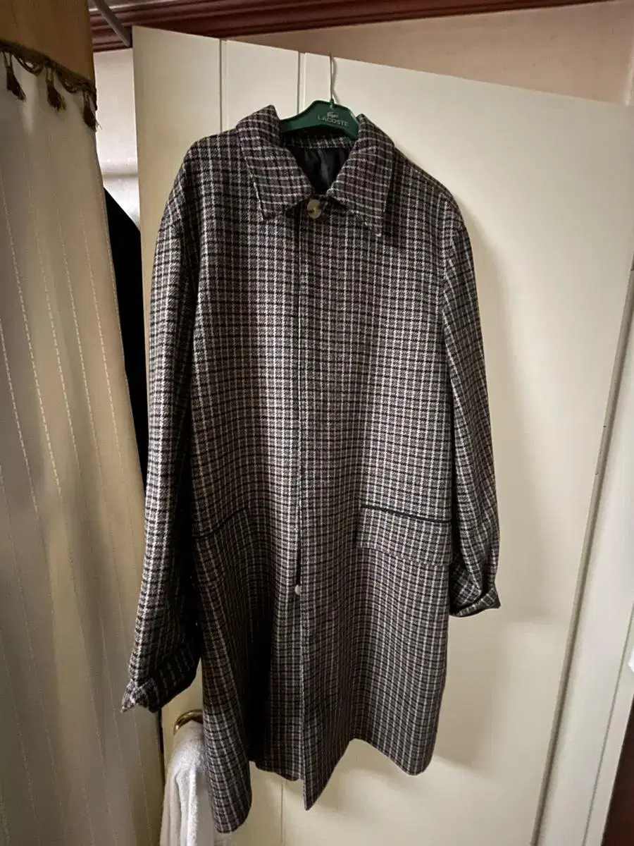 Brown check Balmacan coat