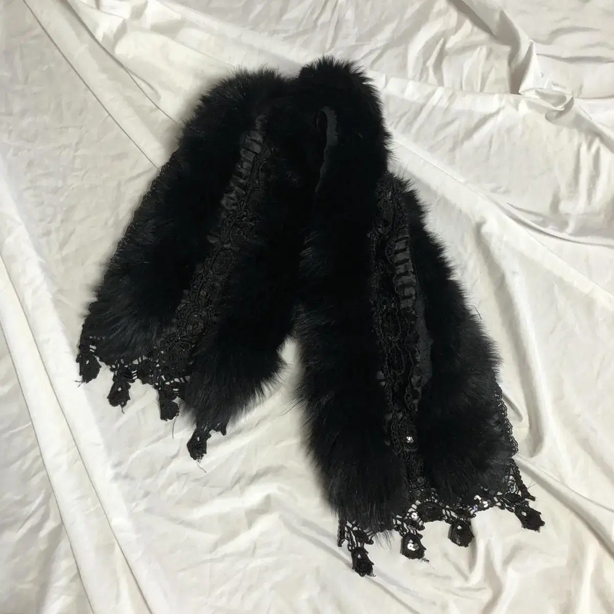 Vintage Spangles black fur muffler