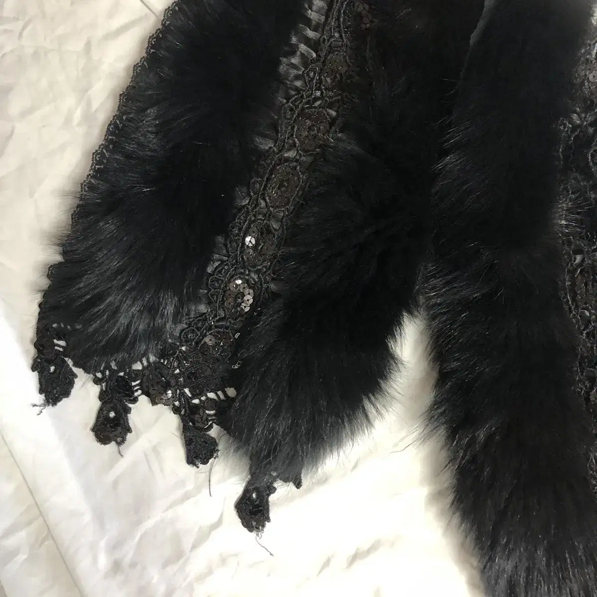 Vintage Spangles black fur muffler