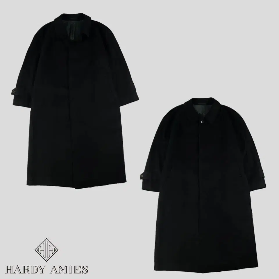 HARDY AMIES 하디 에이미스 블랙 히든버튼 캐시미어 맥시 발마칸