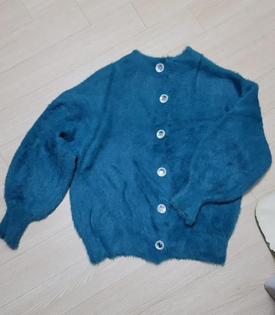 Turquoise knit cardigan (angora-like)